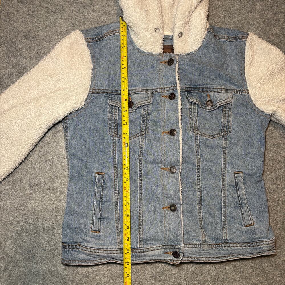 Maurices Women M Denim Jacket Casual Long Sleeve Blue White - Picture 7 of 8